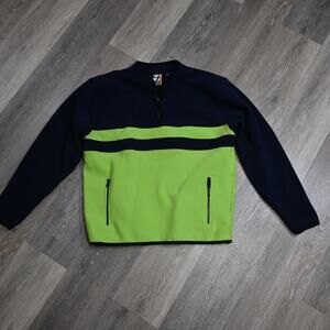 GAP Quarter Zip Fleece Pullover Mens Large Navy Green Colorblock Jacket